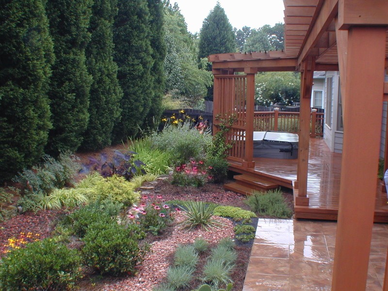 Path as drain swale to rain garden